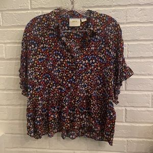 Anthropologie Floral Ruffle Blouse